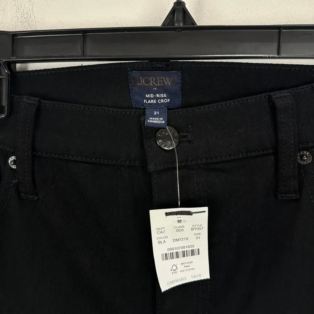 J.Crew Flare Crop Black Jean All Day Stretch Classic Minimalist Denim US 31 NWT